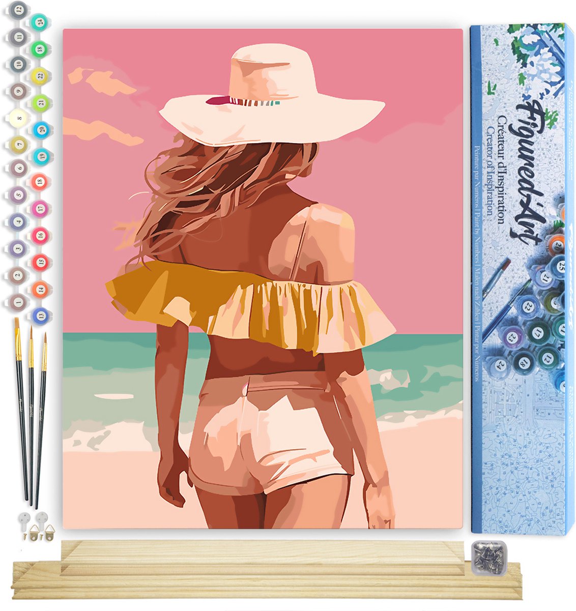 FiguredArt Schilderen op Nummer Volwassenen canvas Schoonheid aan zee- Handwerk acrylverf Kit DIY Compleet - 40x50cm met DIY houten lijst